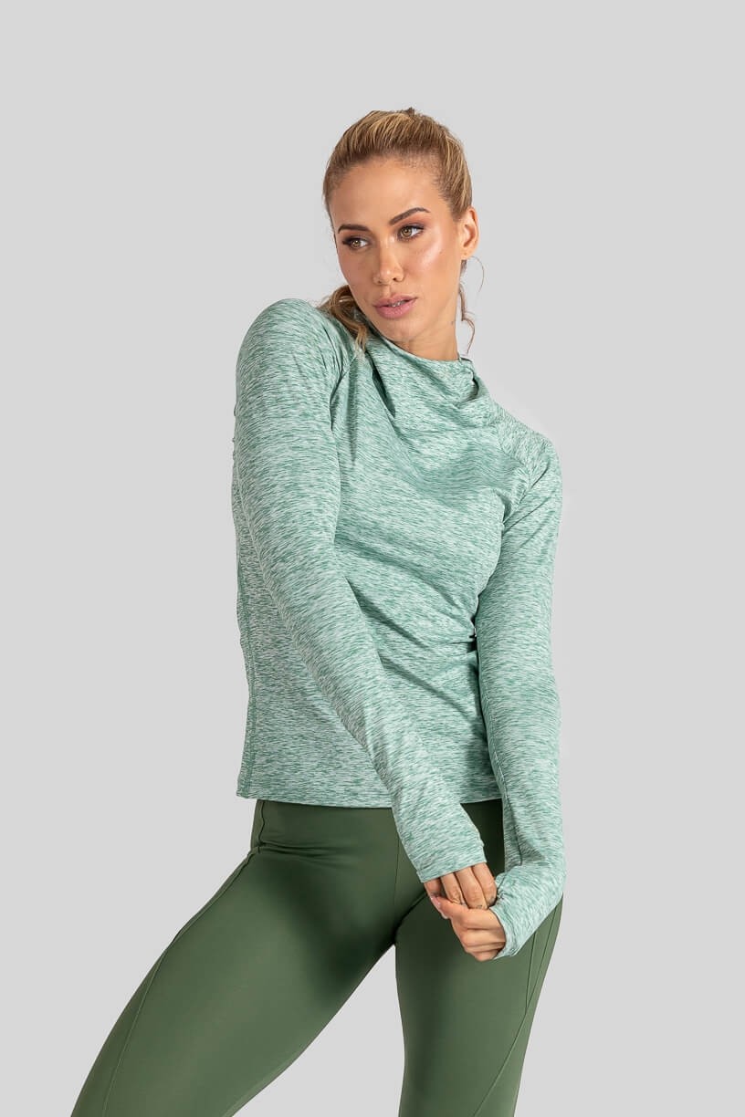 Blusa de Manga Longa com Capuz Mesclado (Verde) | Ref: K3097-E