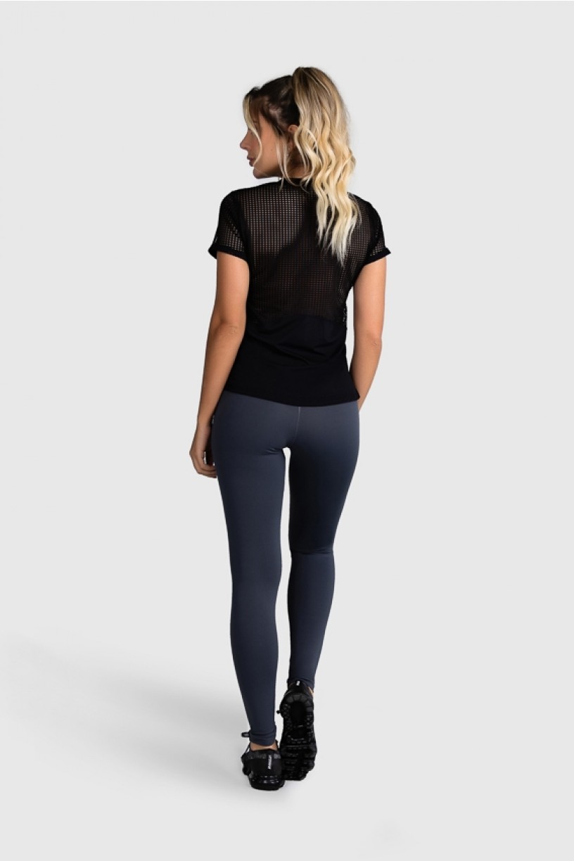 Blusa Fitness com Recorte de Tela (Preto) | Ref: GO12-A