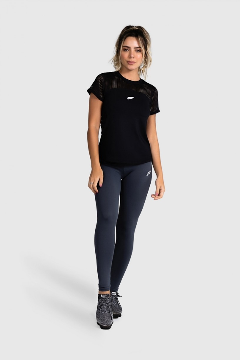 Blusa Fitness com Recorte de Tela (Preto) | Ref: GO12-A