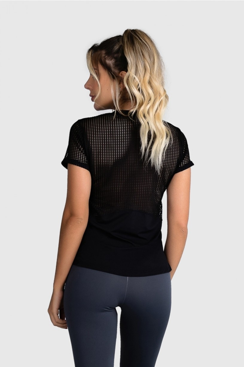 Blusa Fitness com Recorte de Tela (Preto) | Ref: GO12-A