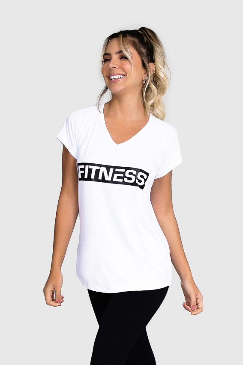 Blusa Fitness Manga Raglan Curta com Silk (Branco / Preto) | Ref: GO89-C