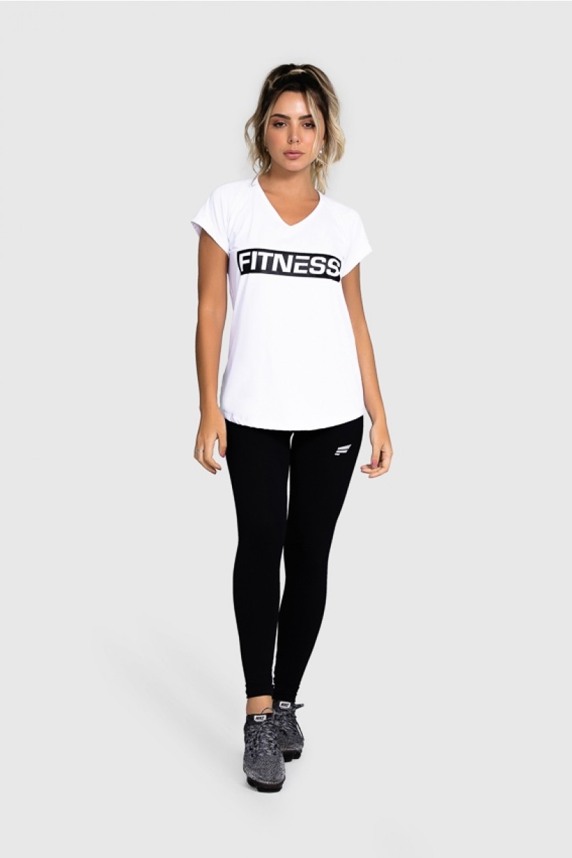 Blusa Fitness Manga Raglan Curta com Silk (Branco / Preto) | Ref: GO89-C