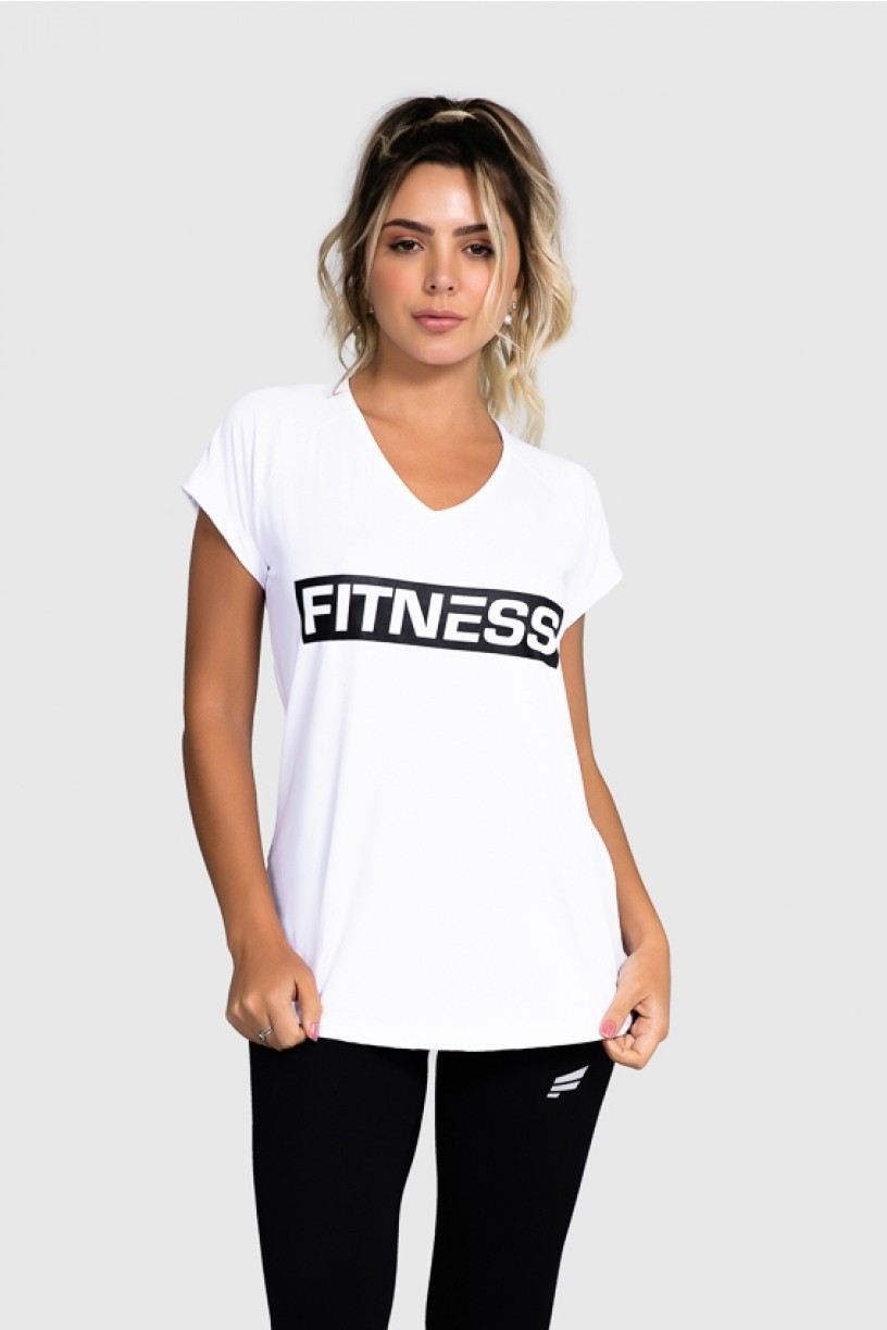 Blusa Fitness Manga Raglan Curta com Silk (Branco / Preto) | Ref: GO89-C