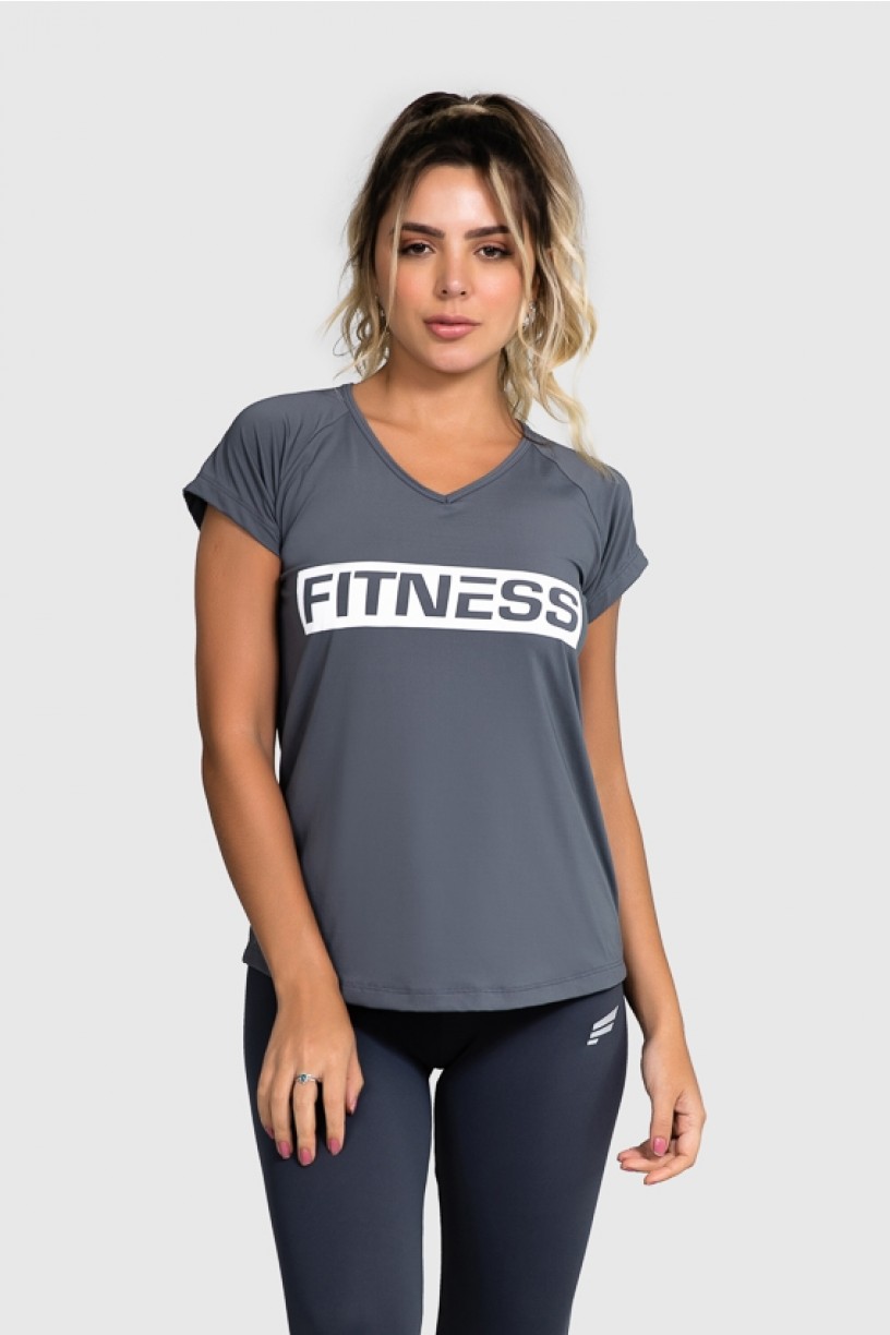 Blusa Fitness Manga Raglan Curta com Silk (Grafite / Branco) | Ref: GO89-B