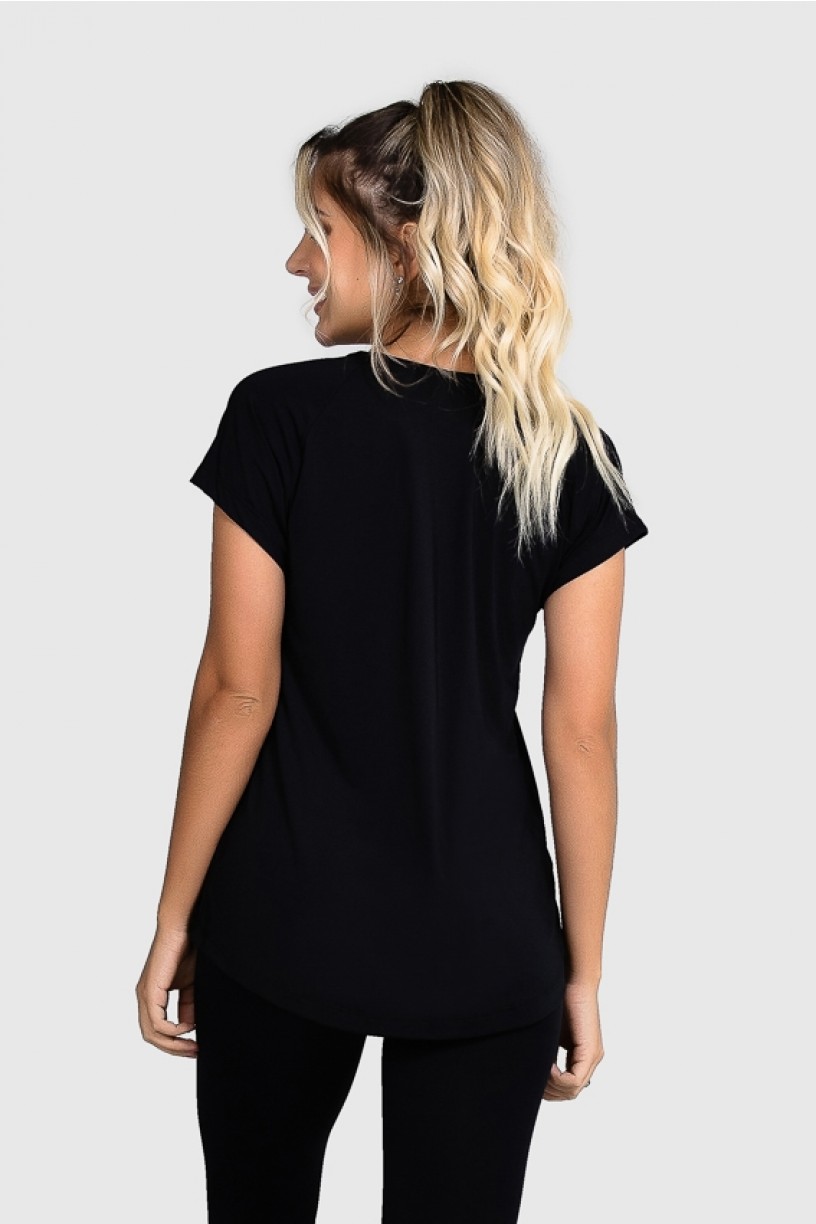 Blusa Fitness Manga Raglan Curta com Silk (Preto / Verde Neon) | Ref: GO89-A