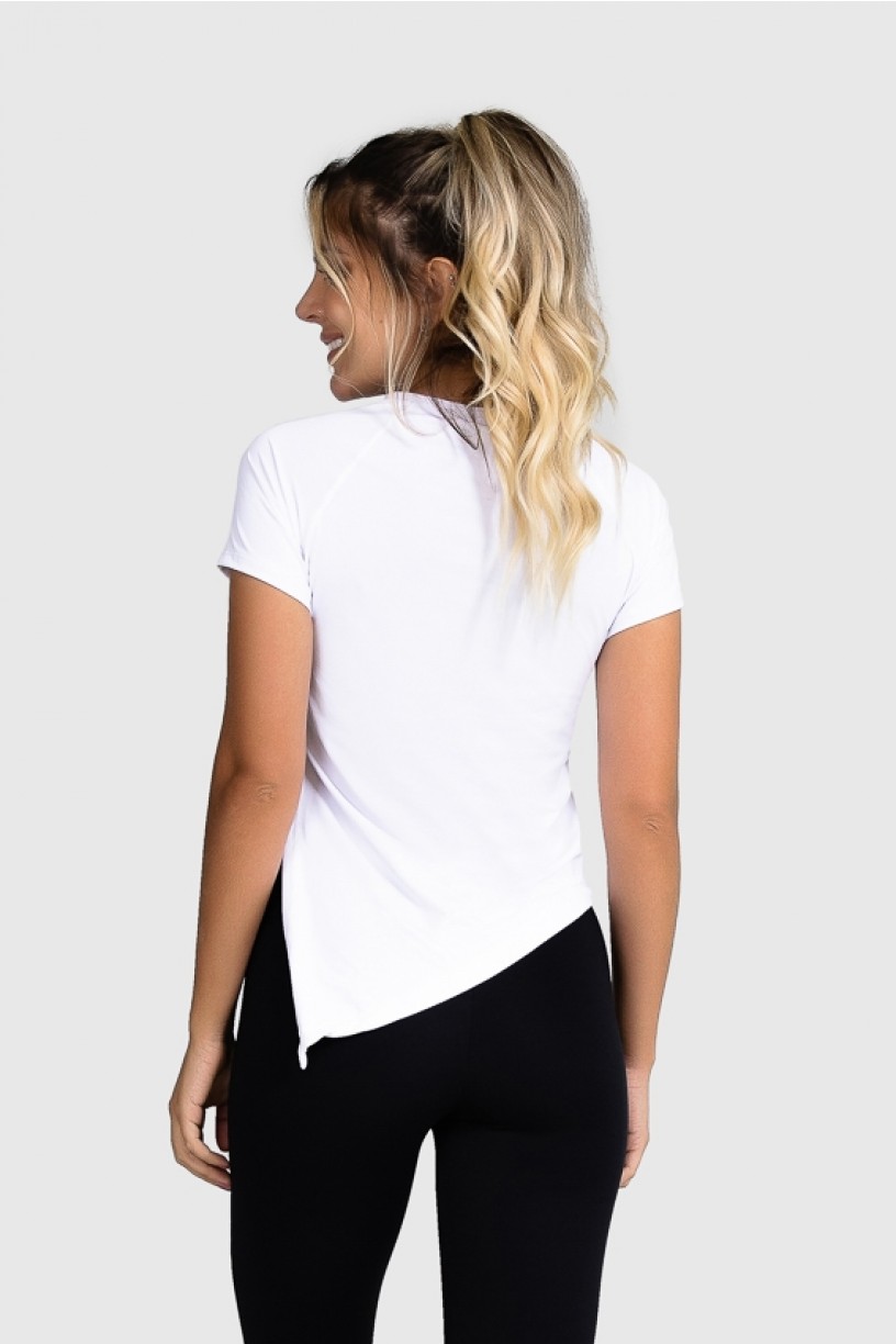 Blusa Fitness Manga Raglan E Recorte Assimetrico (Branco) | Ref: GO79-C