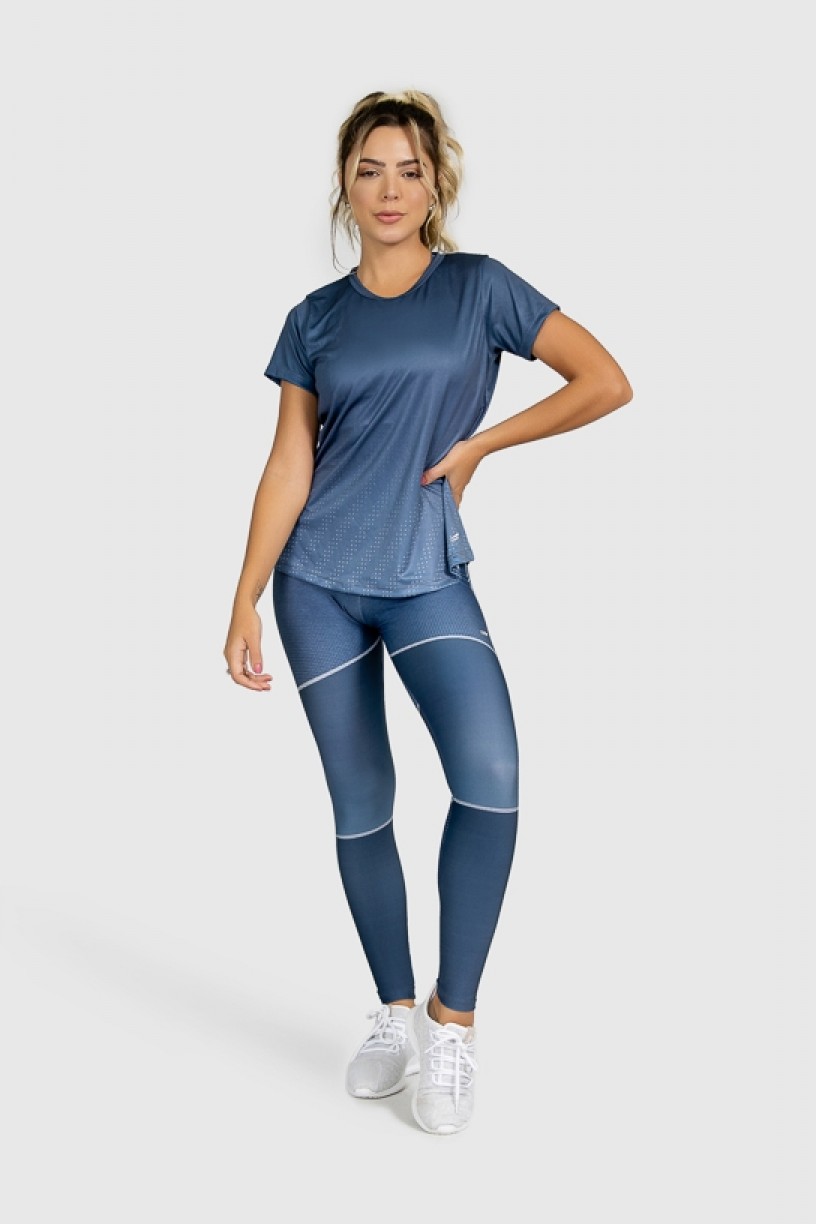 Blusa Fitness Manguinha Estampa Digital Deep Blue | Ref: GO301