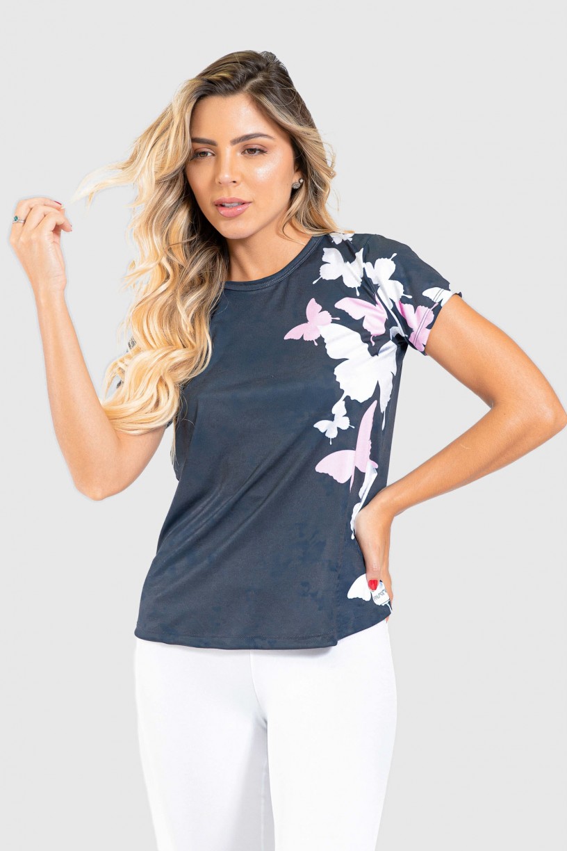 Blusa Fitness Manguinha Estampa Digital Wings of a Butterfly | Ref: GO205