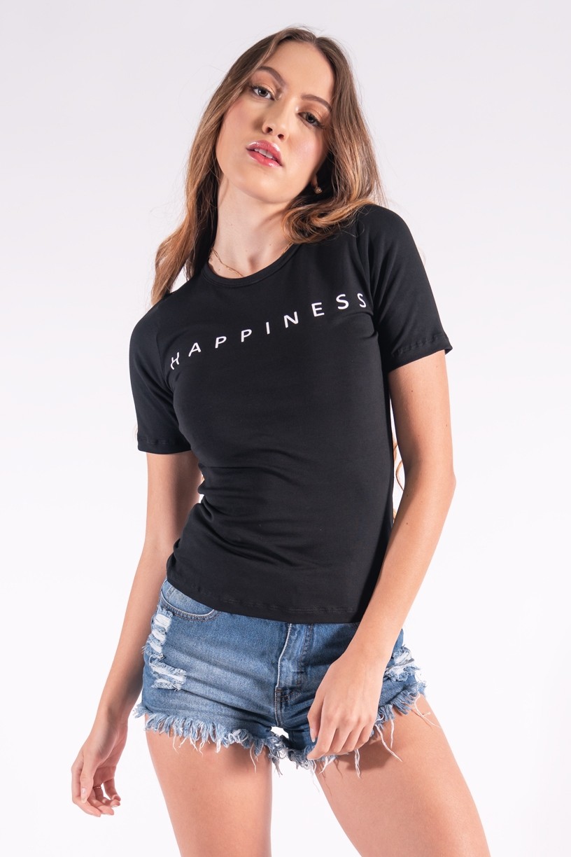 Blusa Justa com Silk Happiness (Preto) | Ref: K2863-A