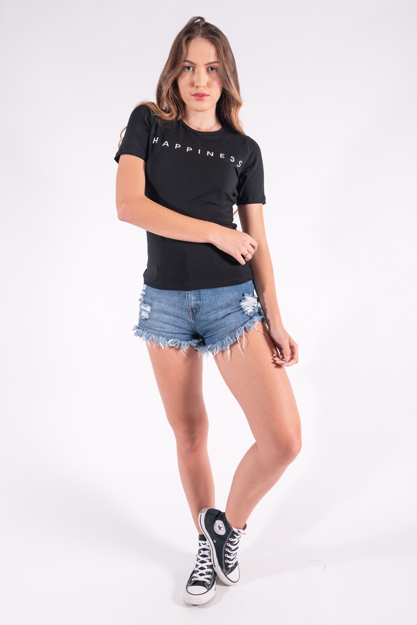 Blusa Justa com Silk Happiness (Preto) | Ref: K2863-A