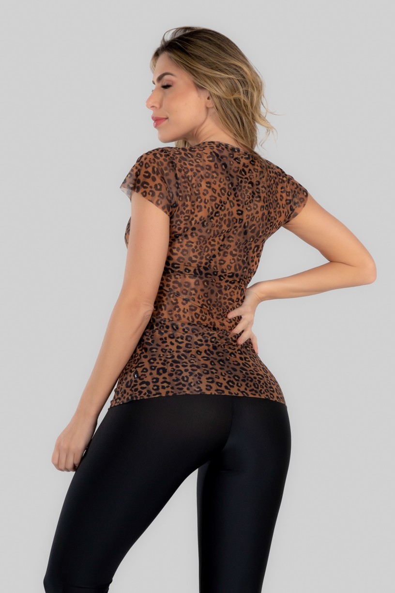 Blusa Manguinha Estampa Digital (Oncinha) | Ref: K3017-A