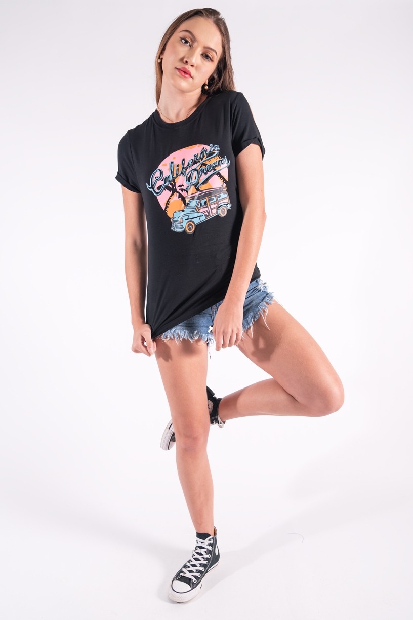 Blusa Nózinho com Silk California Dreams (Preto) | Ref: K2835-A 