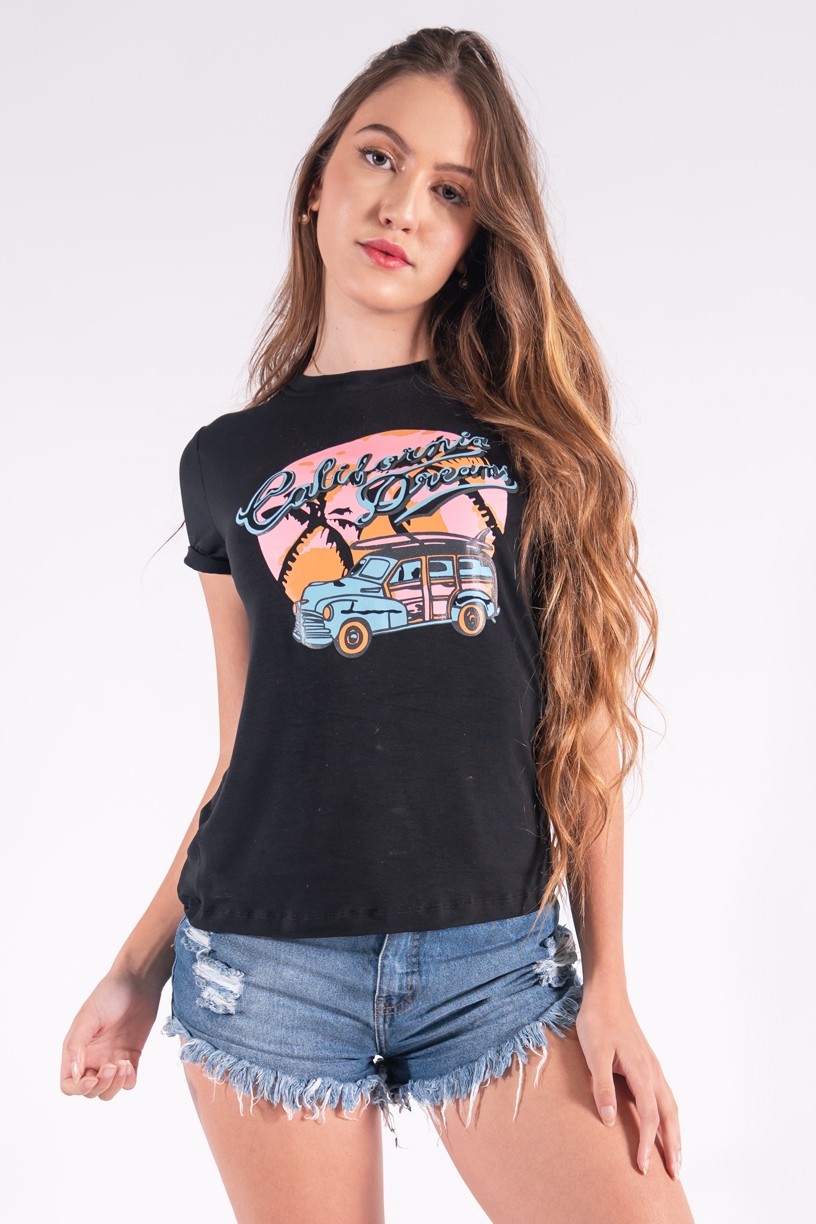 Blusa Nózinho com Silk California Dreams (Preto) | Ref: K2835-A 