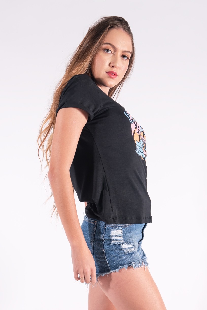 Blusa Nózinho com Silk California Dreams (Preto) | Ref: K2835-A 