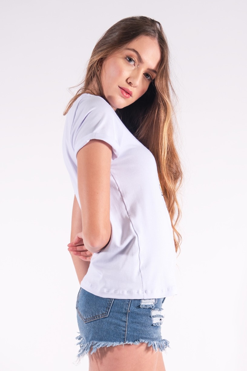 Blusa Nózinho com Silk Caveira Fashion (Branco) | Ref: K2832-B