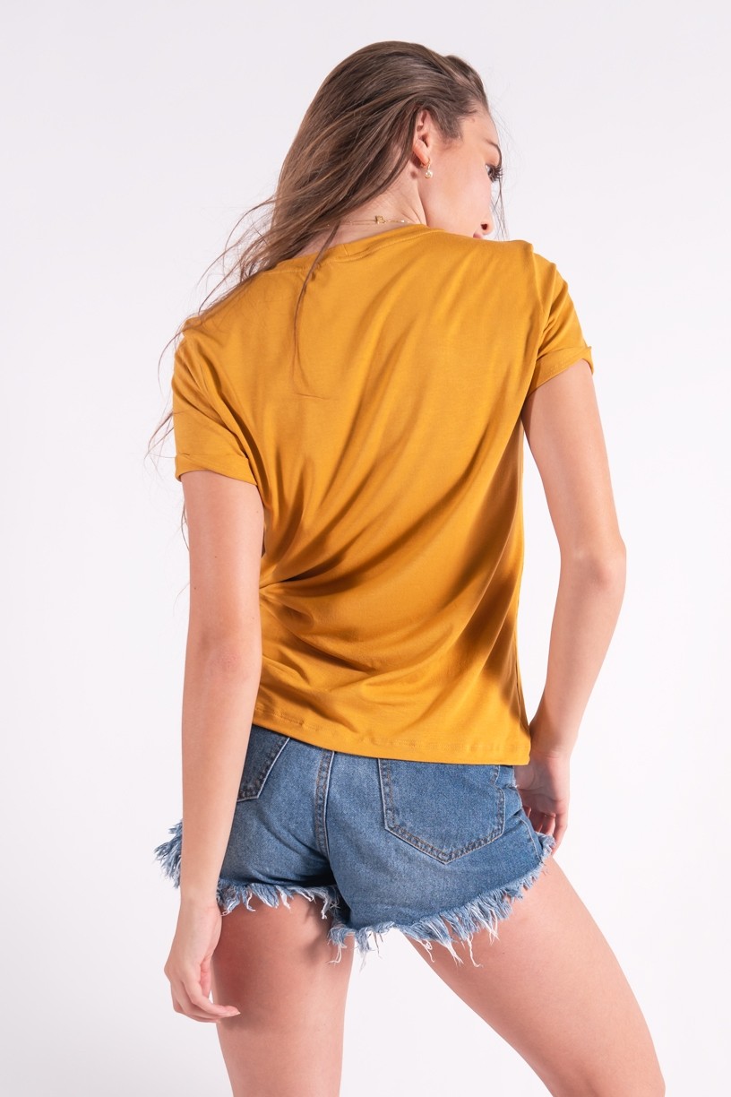 Blusa Nózinho com Silk Caveira Fashion (Mostarda) | Ref: K2832-G