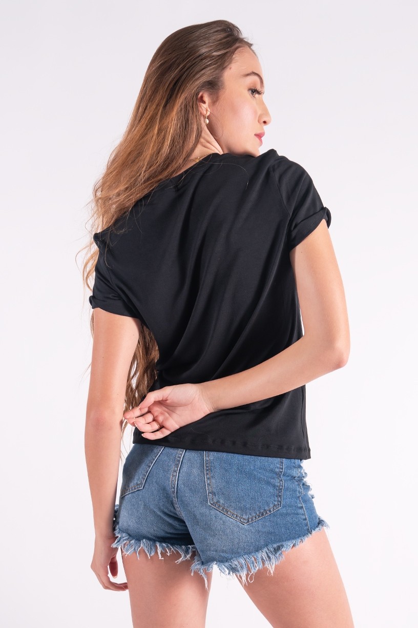 Blusa Nózinho com Silk Caveira Fashion (Preto) | Ref: K2832-A