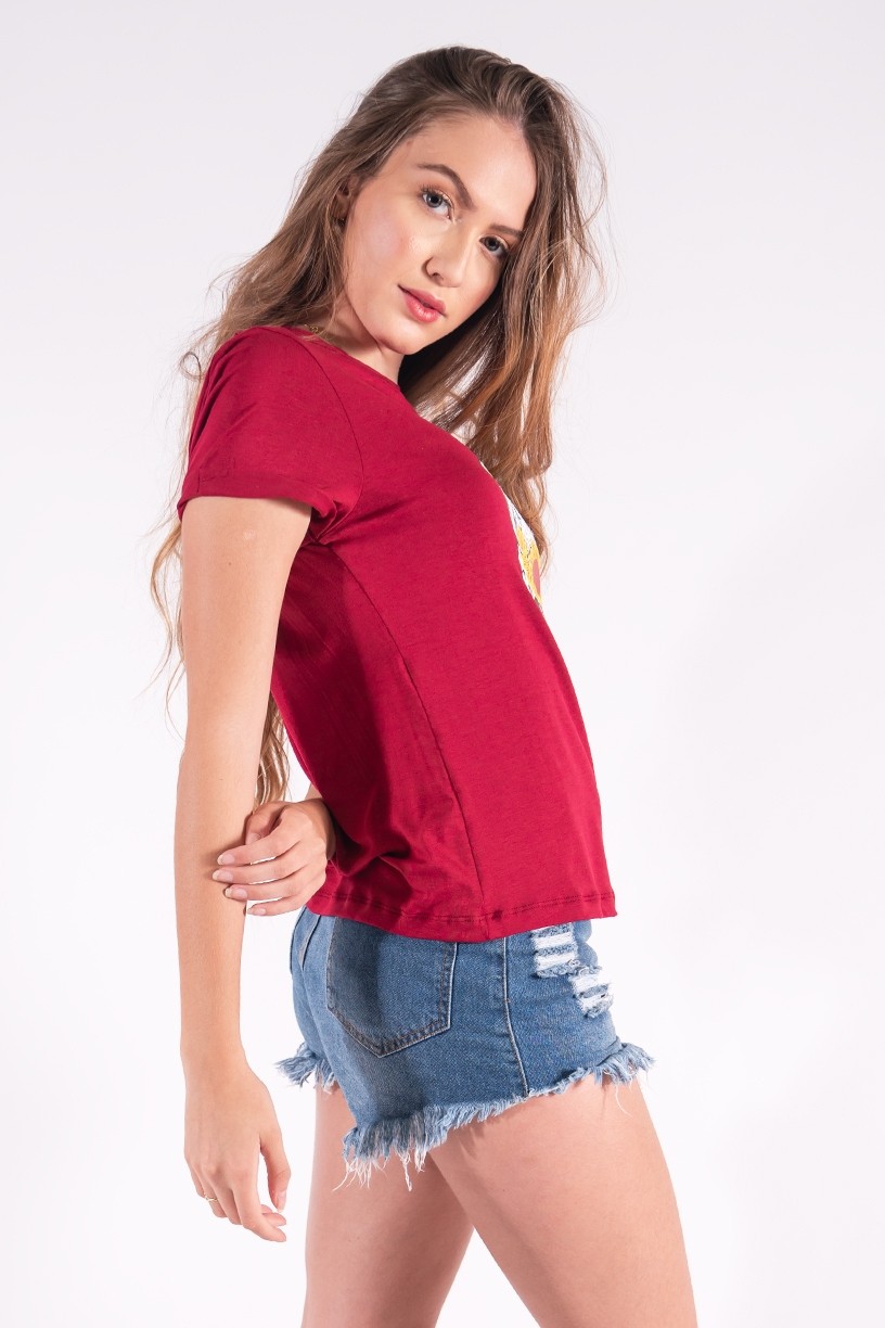 Blusa Nózinho com Silk Caveira Fashion (Vinho) | Ref: K2832-E