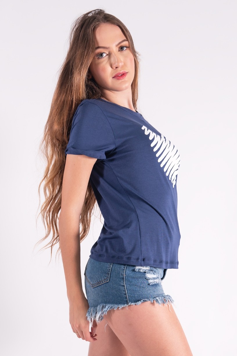 Blusa Nózinho com Silk Coração de Linhas (Azul Marinho) | Ref: K2843-F