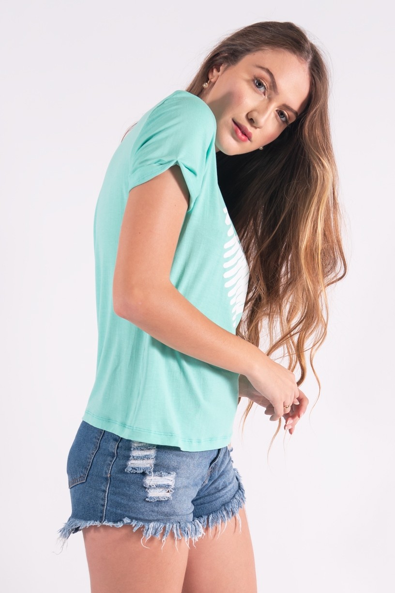 Blusa Nózinho com Silk Coração de Linhas (Verde Água) | Ref: K2843-H