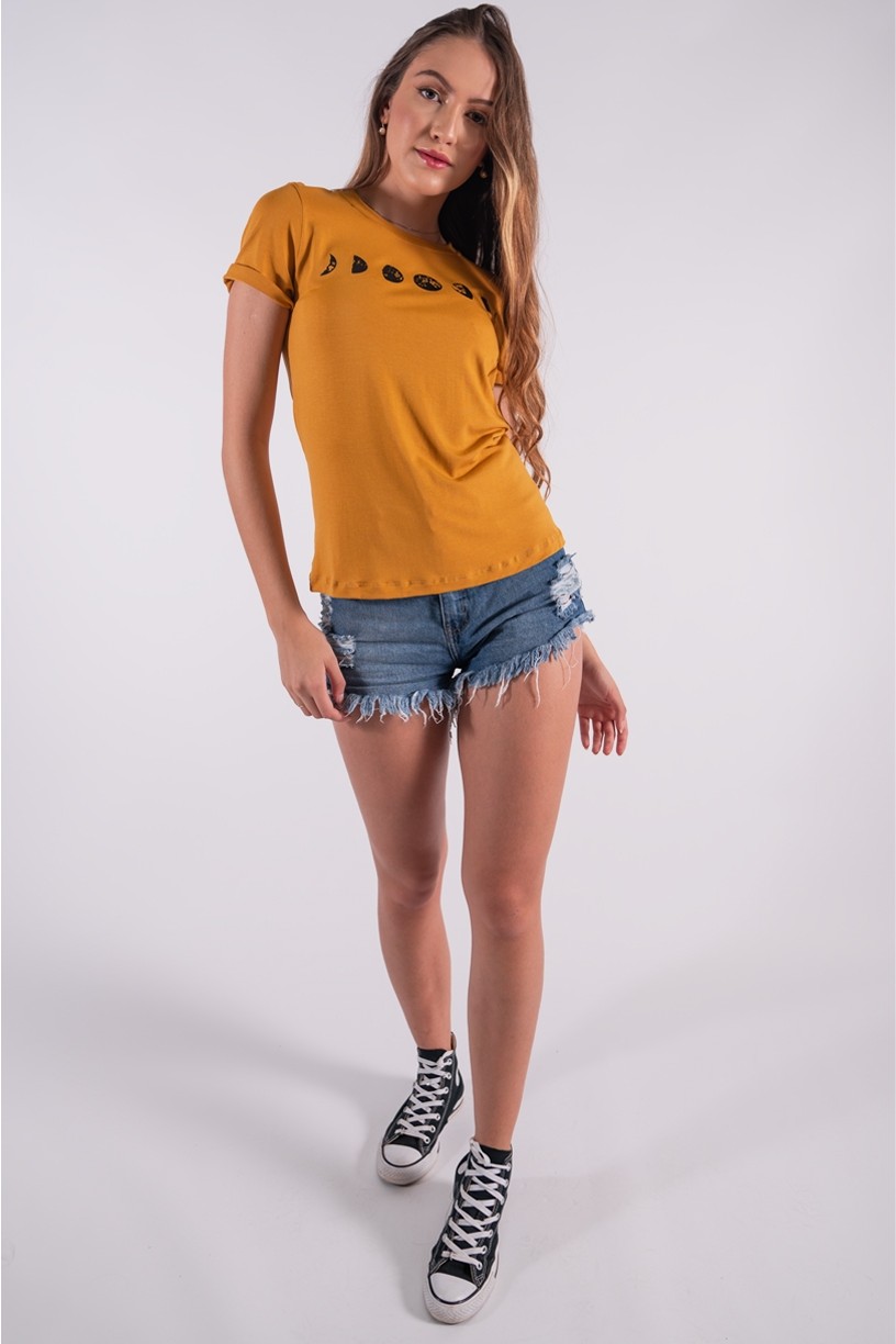 Blusa Nózinho com Silk Fases Da Lua (Mostarda) | Ref: K2837-G