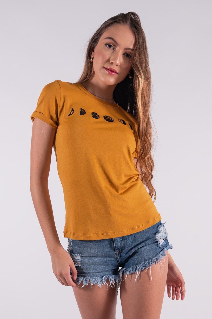 Blusa Nózinho com Silk Fases Da Lua (Mostarda) | Ref: K2837-G