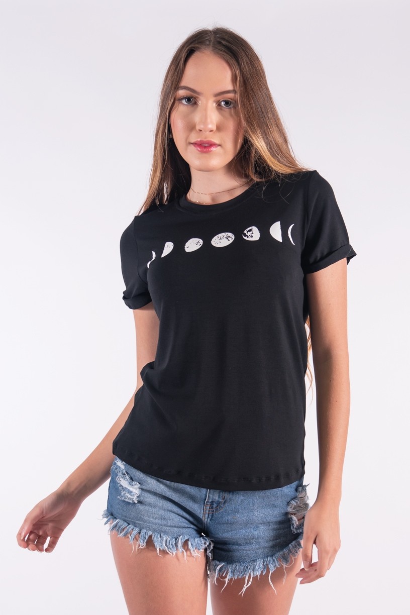 Blusa Nózinho com Silk Fases Da Lua (Preto) | Ref: K2837-A