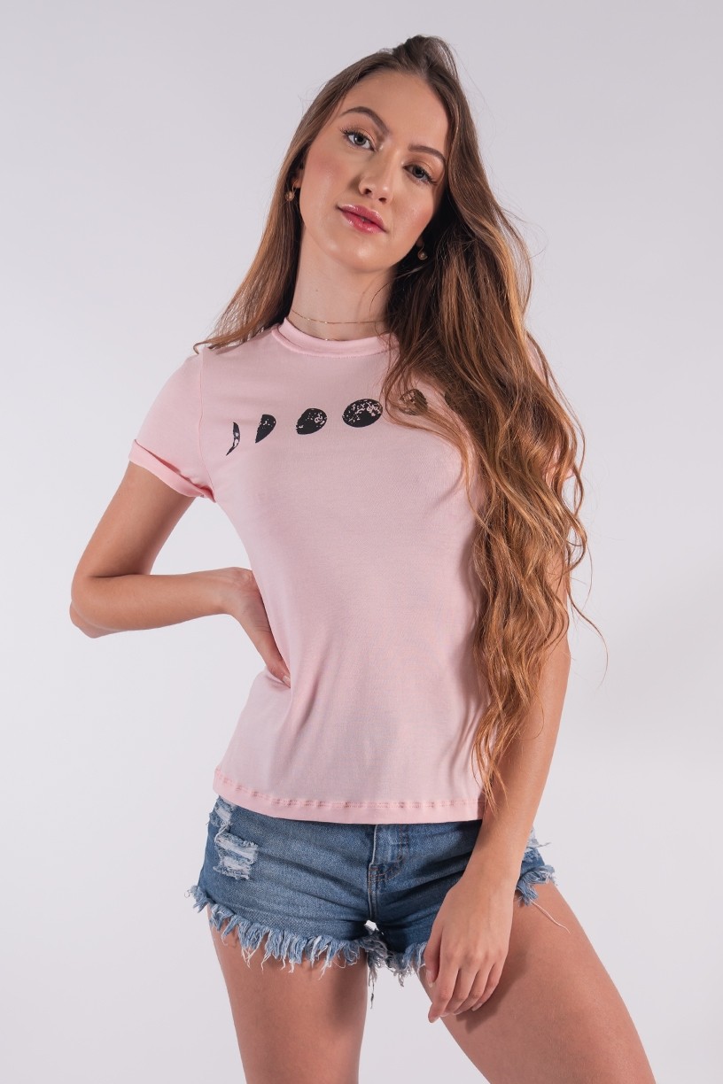 Blusa Nózinho com Silk Fases Da Lua (Rosa Bebê) | Ref: K2837-D