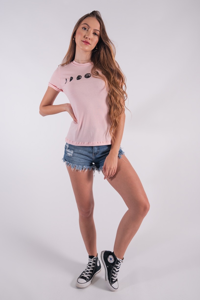 Blusa Nózinho com Silk Fases Da Lua (Rosa Bebê) | Ref: K2837-D