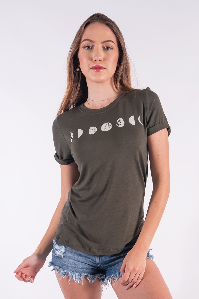 Blusa Nózinho com Silk Fases Da Lua (Verde Militar) | Ref: K2837-I