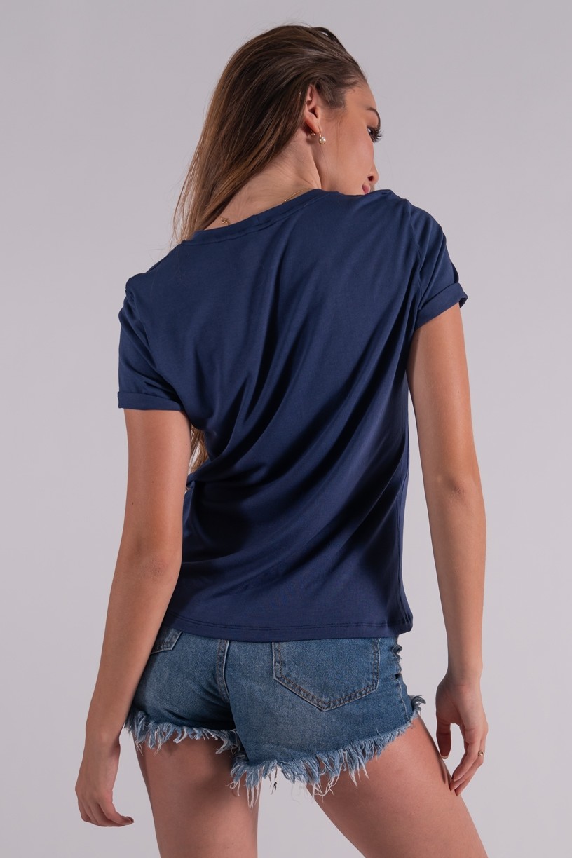 Blusa Nózinho com Silk Girassol e Corações (Azul Marinho) | Ref: K2833-F