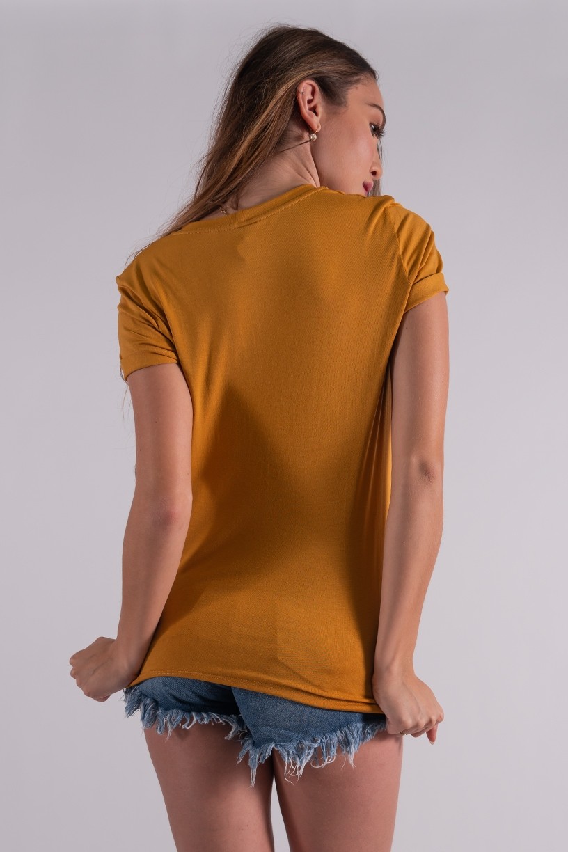 Blusa Nózinho com Silk Girassol e Corações (Mostarda) | Ref: K2833-G