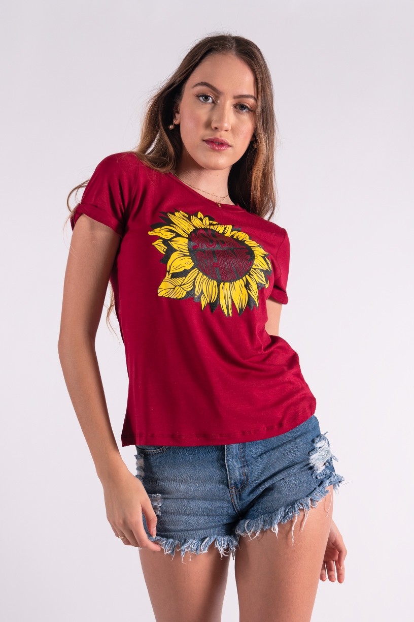 Blusa Nózinho com Silk Girassol Soul Shine (Vinho) | Ref: K2836-E