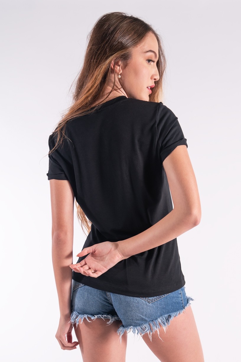 Blusa Nózinho com Silk Penas de Índio (Preto) | Ref: K2838-A