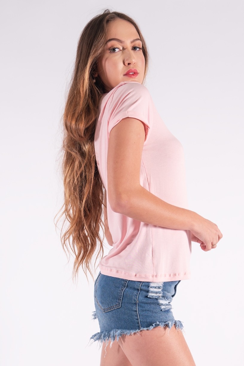 Blusa Nózinho com Silk Penas de Índio (Rosa bebê) | Ref: K2838-D