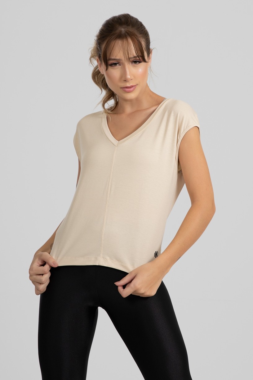 Blusa Viscolycra com Decote V (Bege) | Ref: GO411-F