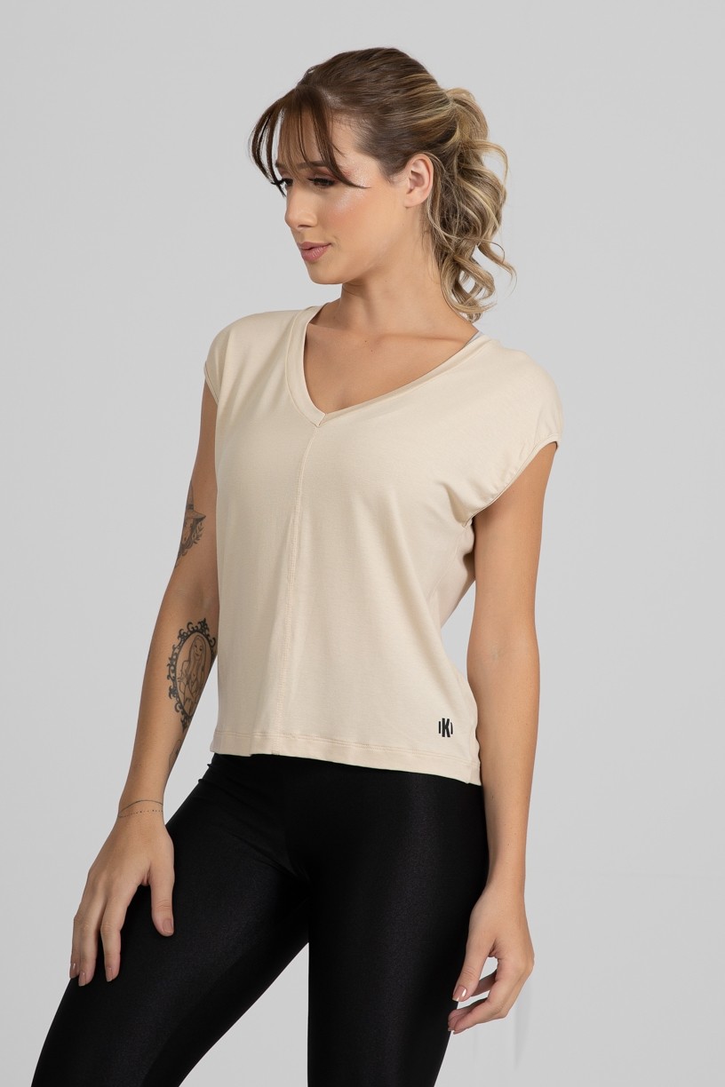 Blusa Viscolycra com Decote V (Bege) | Ref: GO411-F