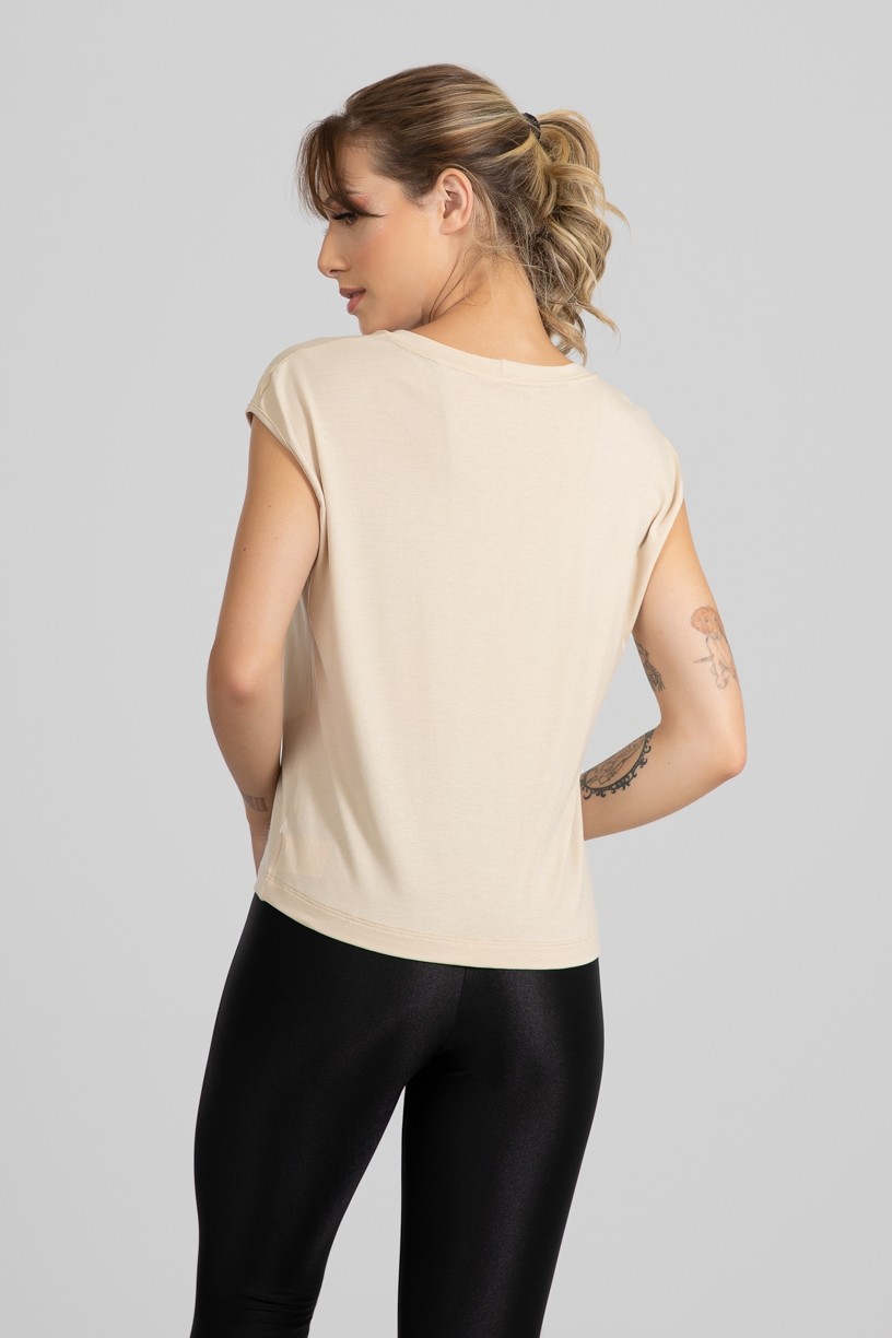 Blusa Viscolycra com Decote V (Bege) | Ref: GO411-F