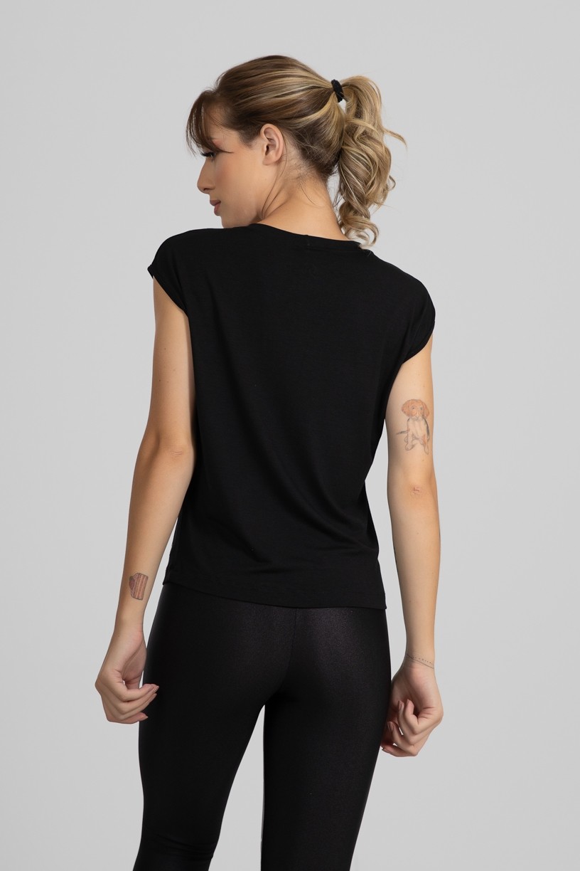 Blusa Viscolycra com Decote V (Preto) | Ref: GO411-A