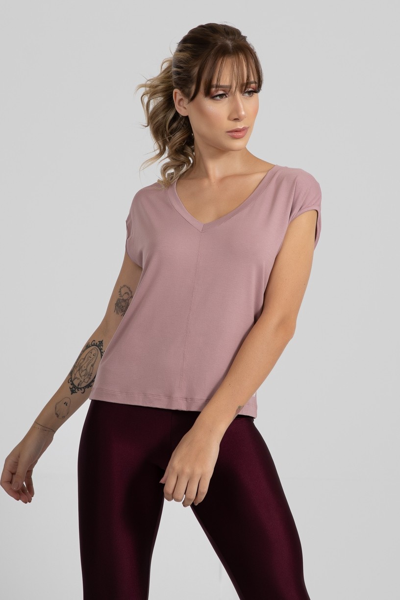 Blusa Viscolycra com Decote V (Rosê) | Ref: GO411-C