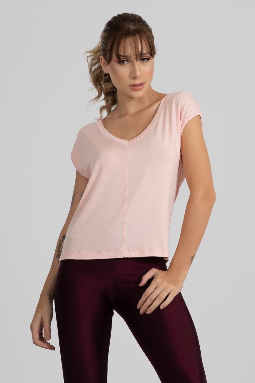 Blusa Viscolycra com Decote V (Rosa Claro) | Ref: GO411-B