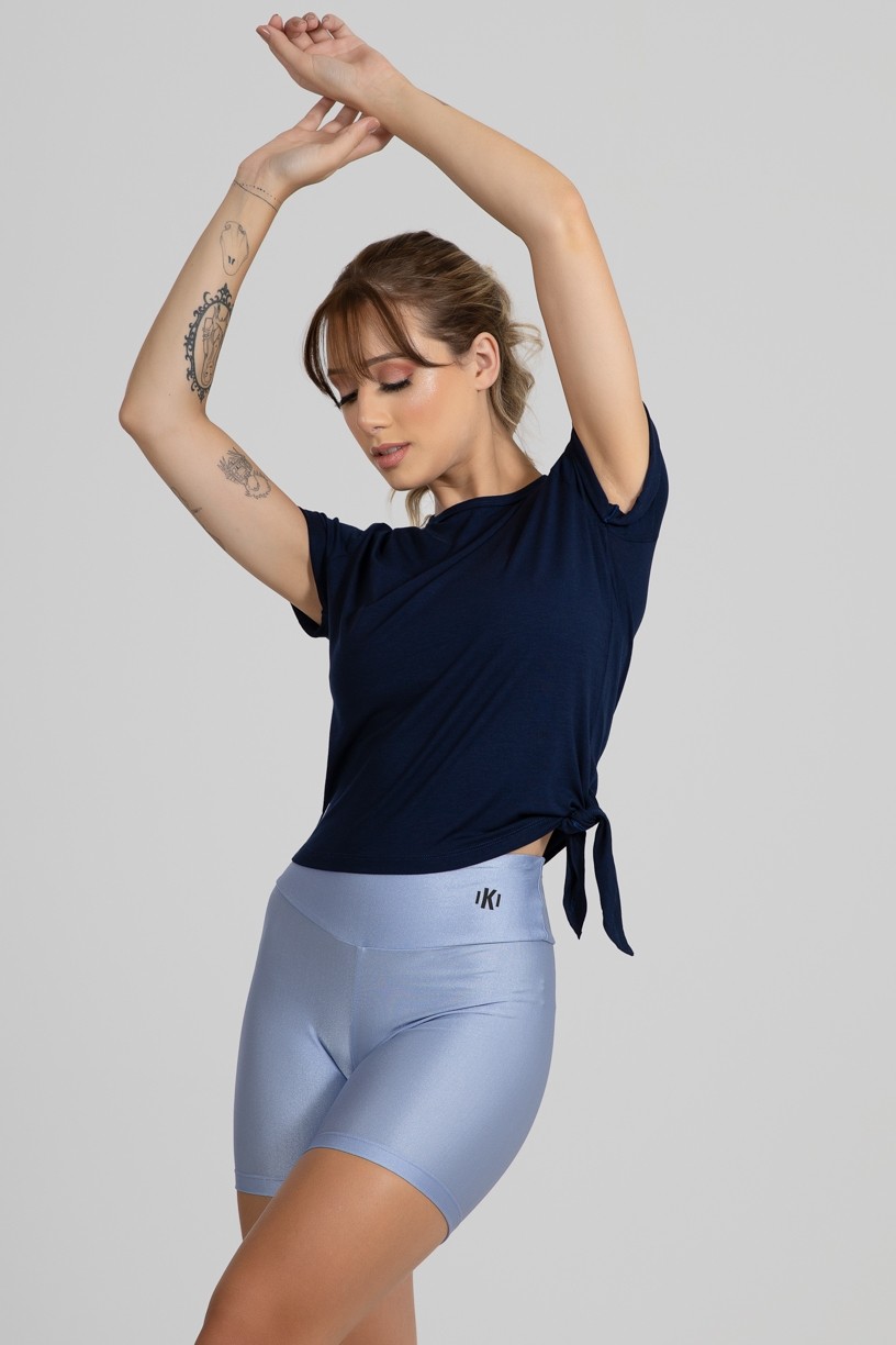 Blusa Viscolycra com Detalhe de Amarrar Lateral (Azul Marinho) | Ref: GO400-G