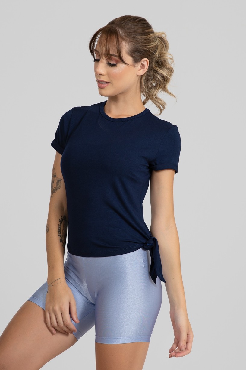 Blusa Viscolycra com Detalhe de Amarrar Lateral (Azul Marinho) | Ref: GO400-G