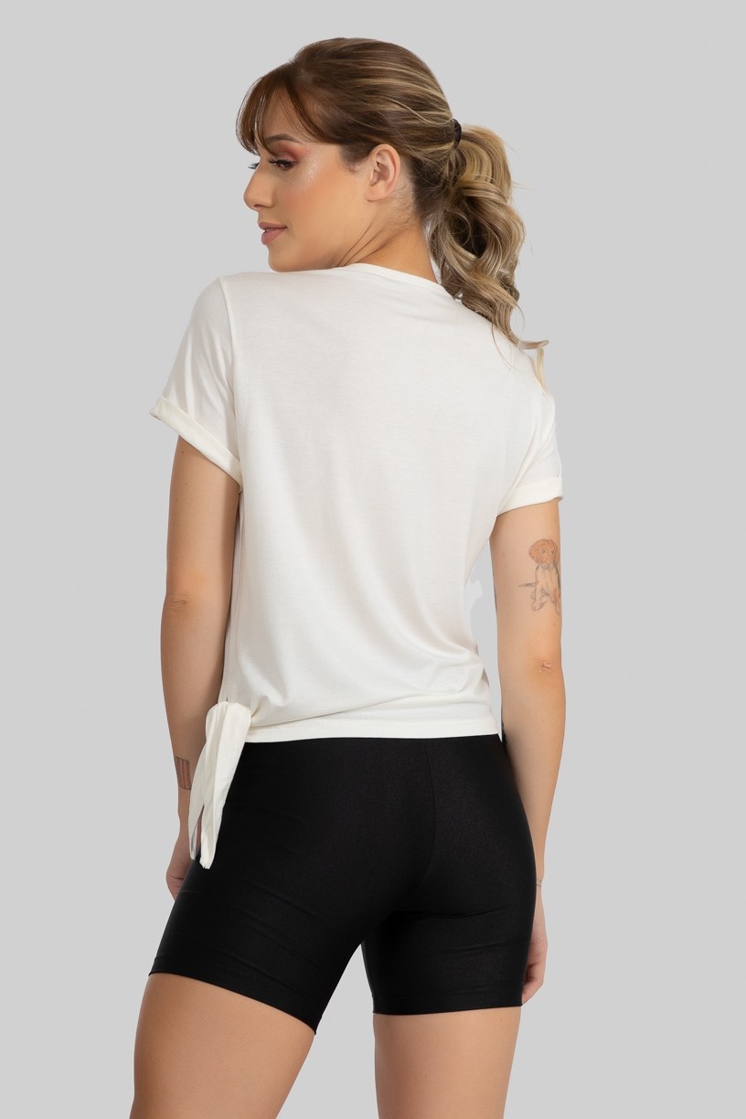 Blusa Viscolycra com Detalhe de Amarrar Lateral (Off-White) | Ref: GO400-E