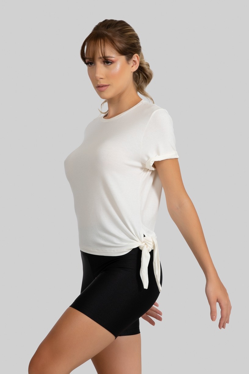 Blusa Viscolycra com Detalhe de Amarrar Lateral (Off-White) | Ref: GO400-E