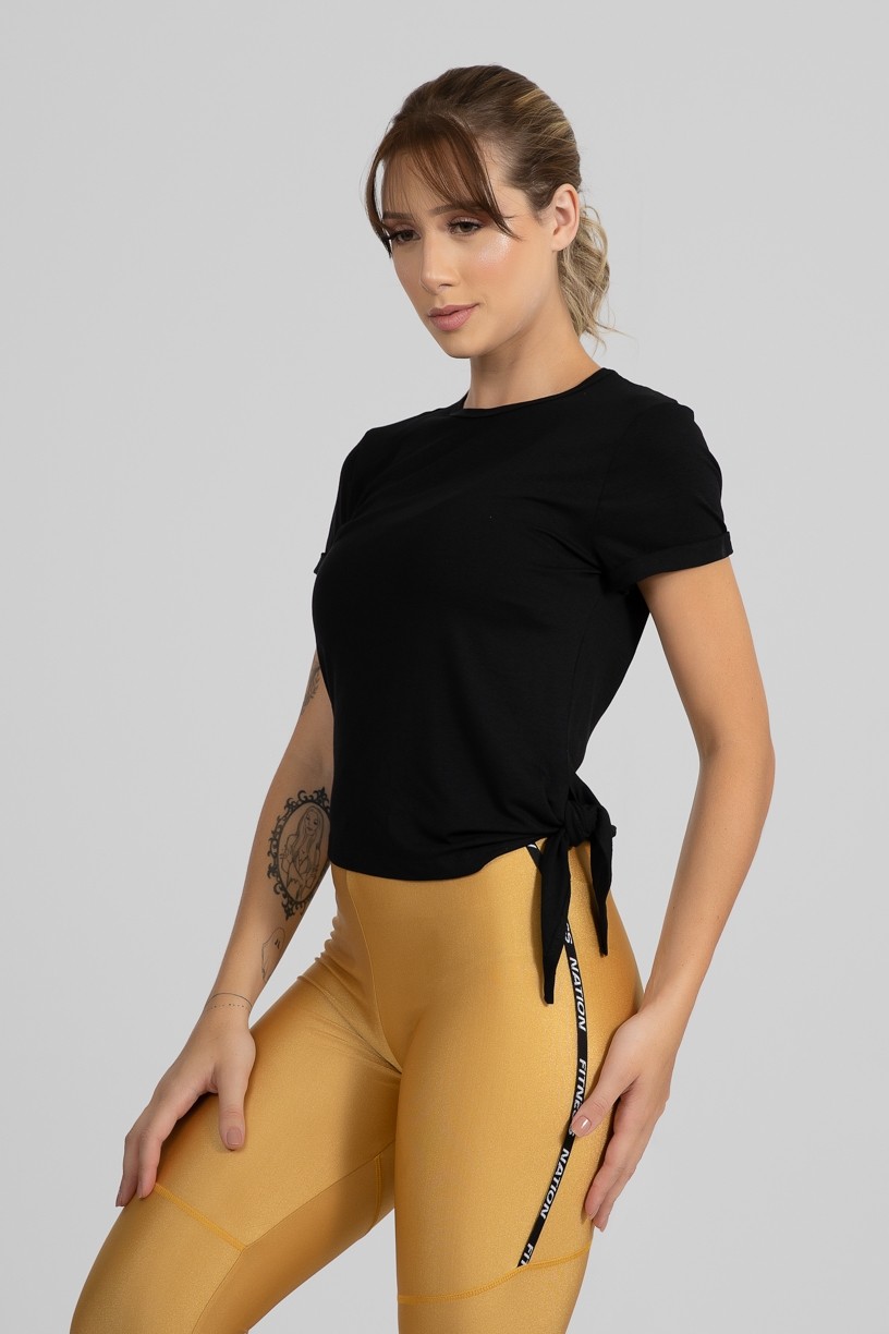 Blusa Viscolycra com Detalhe de Amarrar Lateral (Preto) | Ref: GO400-A