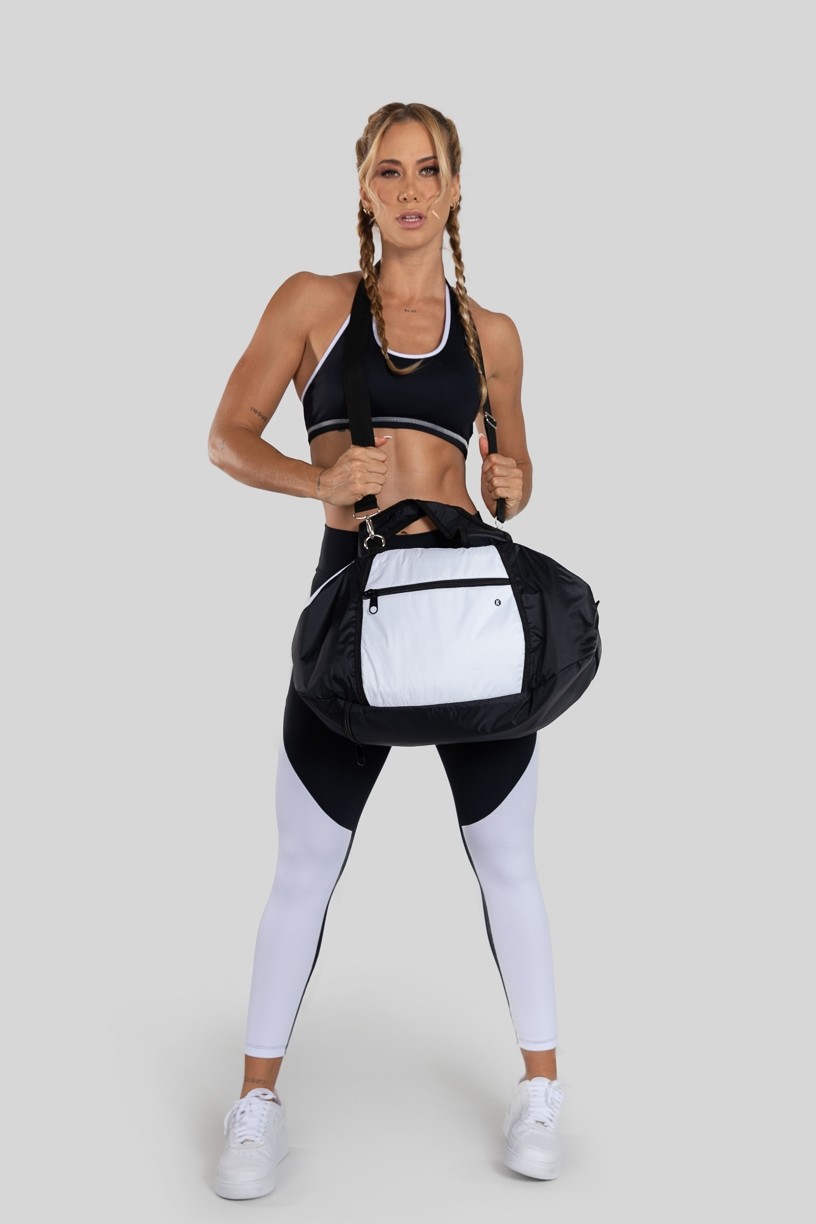 Bolsa Fitness de Alça Lateral (Preto / Branco) | Ref: K3202-B