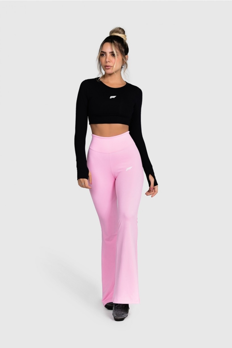 Calça Flare Fitness Básica (Rosa Bebê) | Ref: GO4-G