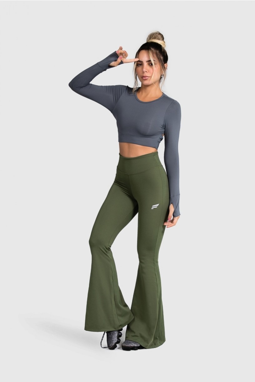 Calça Flare Fitness Básica (Verde Militar) | Ref: GO4-I