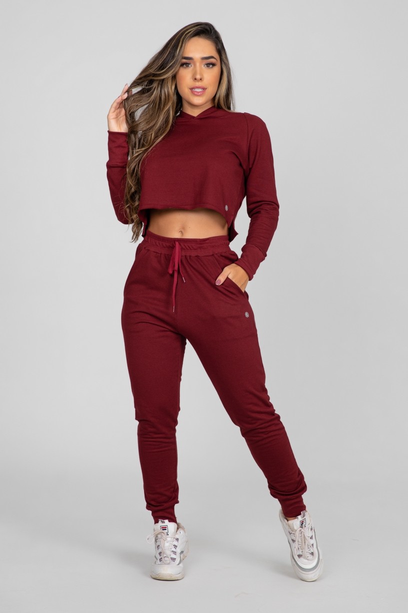 Calça Jogger Lisa de Moletom (Vinho) | Ref: K2897-C